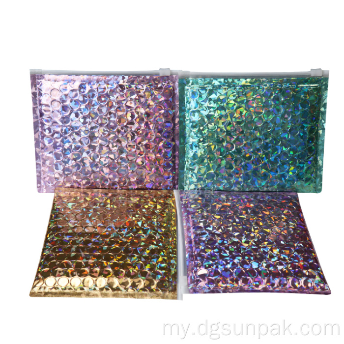 Ziplock Holographic Bubble Mailers မိတ်ကပ်စာပို့အိတ်များ